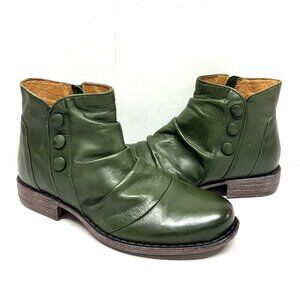 MIZ MOOZ SOFT RUCHED LEATHER BOOTIE SIDE ZIP FOREST GREEN 37EU / 7US # Z-241